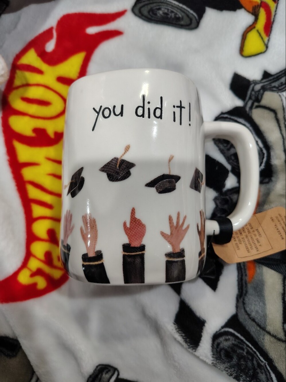 Rae Dunn White Graduation "you did it!" Ceramic Mug with Black and Brown Accents